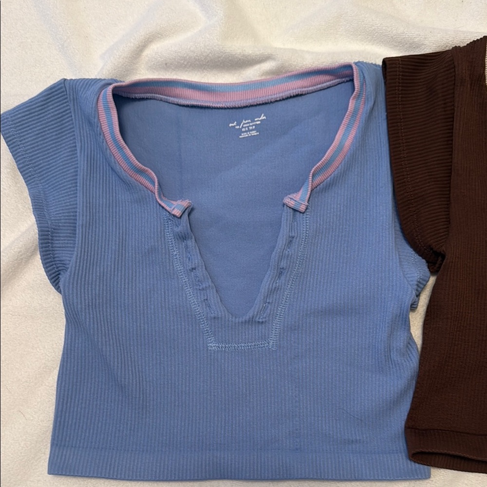 Urban Outfitters Blue Crop Polo Top with Cap Sleeves